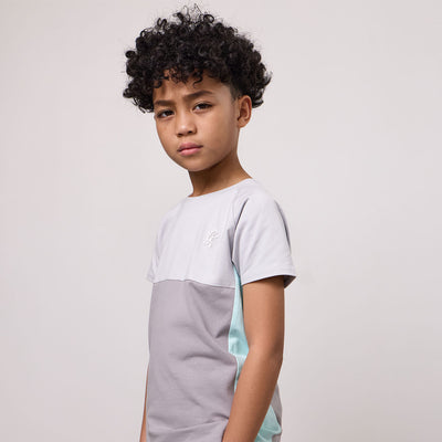 Gym King Older Kids Contrast Panel Tee - Urban Grey/Light Grey/Mint