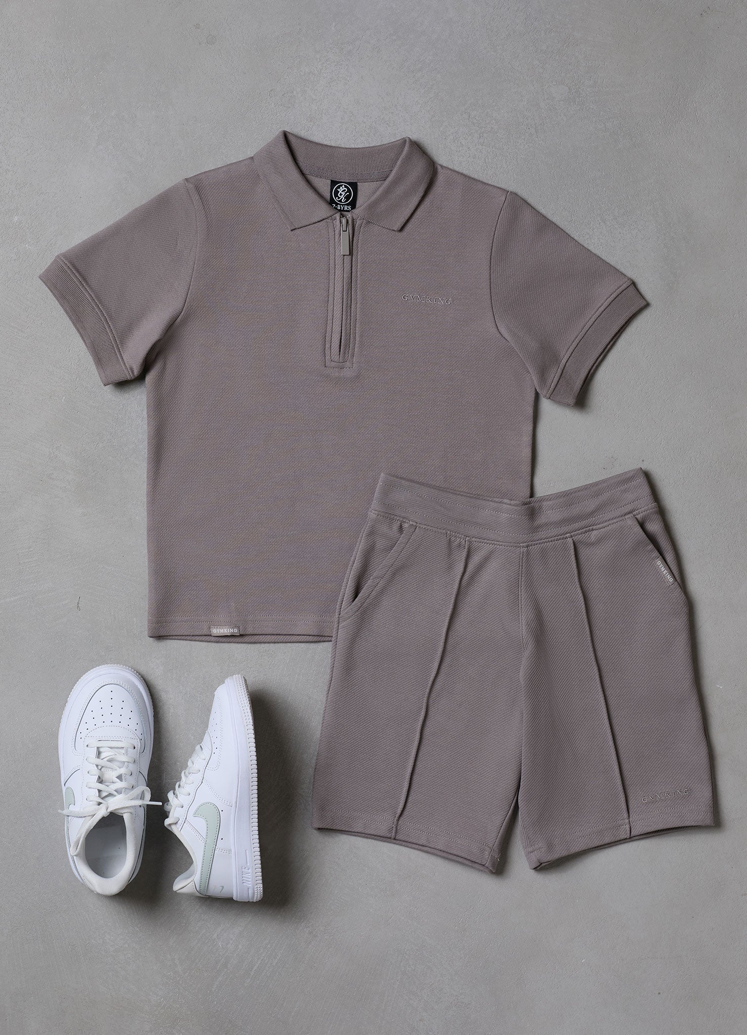 Gym King Younger Kids Portals Texture Polo - Clay Grey