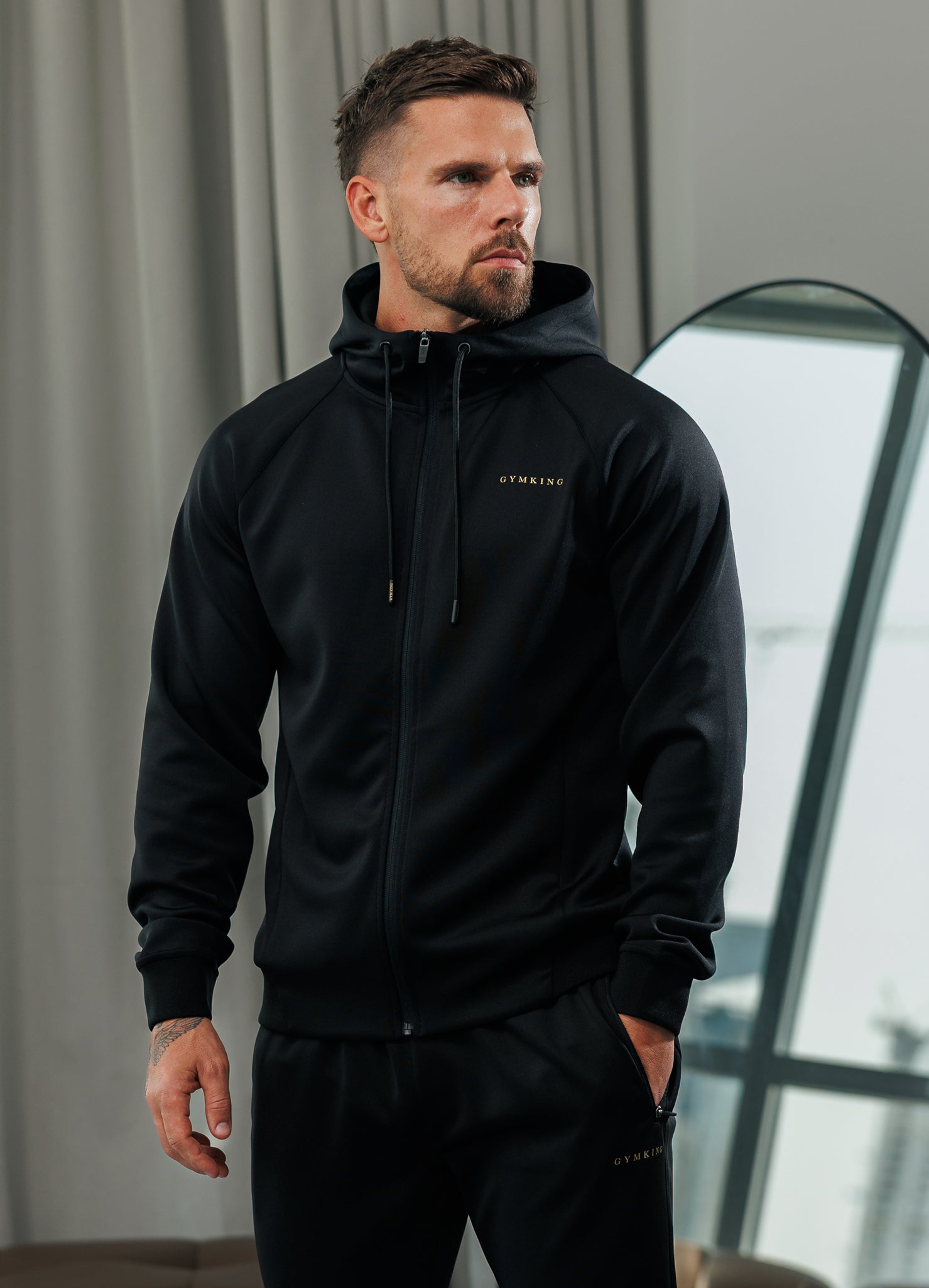 Gym King Poly Full Zip Hood Tracksuit - Black