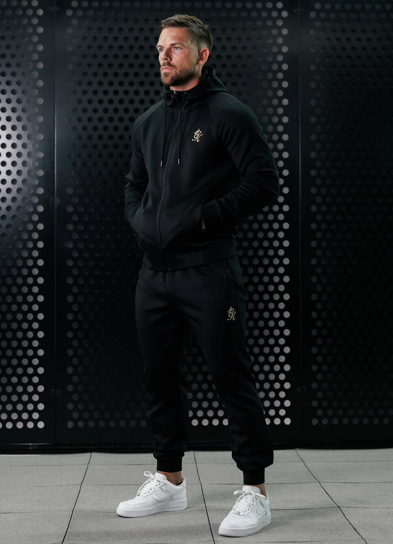 Gym King Full Zip Poly Tracksuit Top - Black/Gold