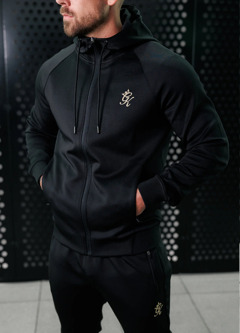 Gym King Full Zip Poly Tracksuit Top - Black/Gold