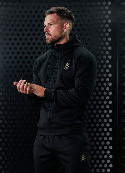 Gym King Full Zip Poly Tracksuit Top - Black/Gold