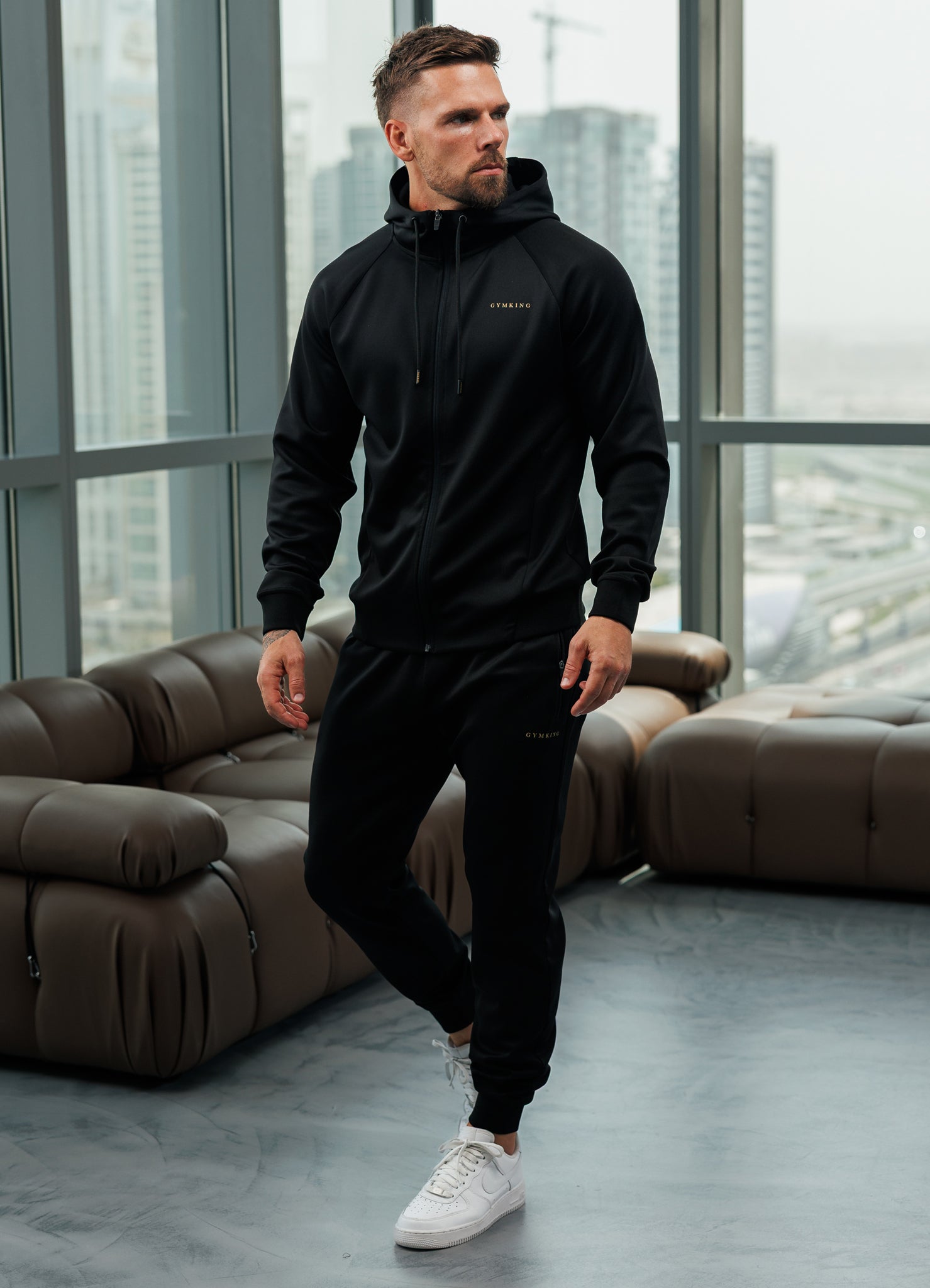 Gym King Poly Full Zip Hood Tracksuit - Black