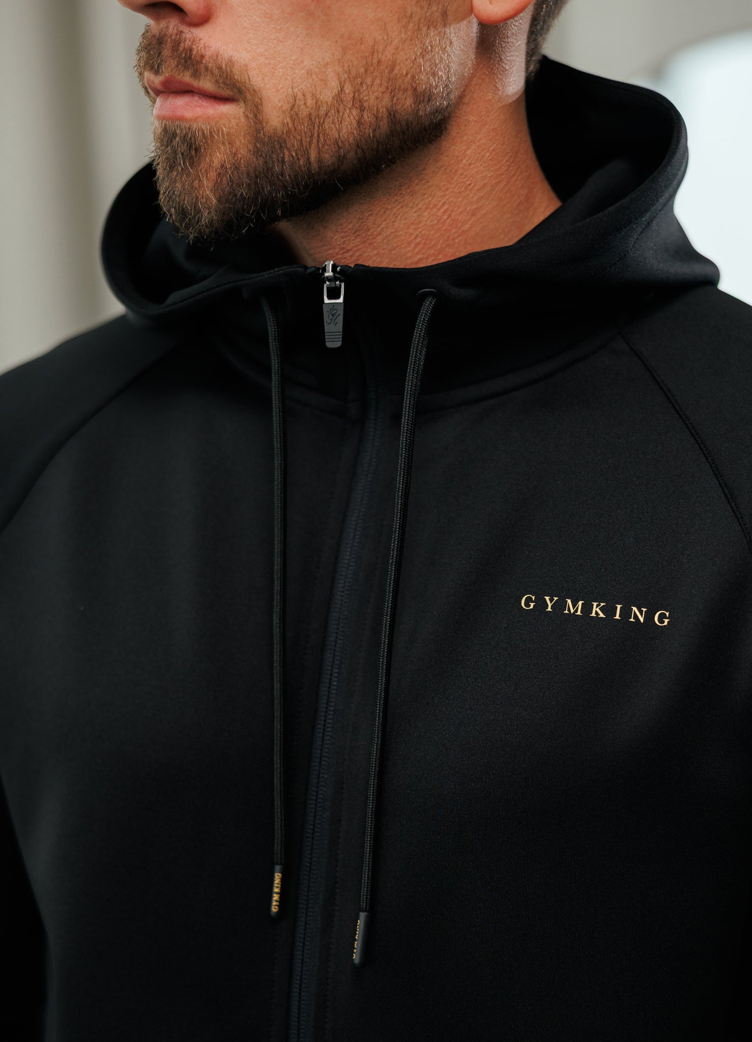 Gym King Poly Full Zip Hood Tracksuit - Black