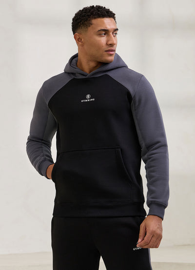 Gym King Power Colour Block Fleece Hood - Black/Graphite/Gunmetal Grey