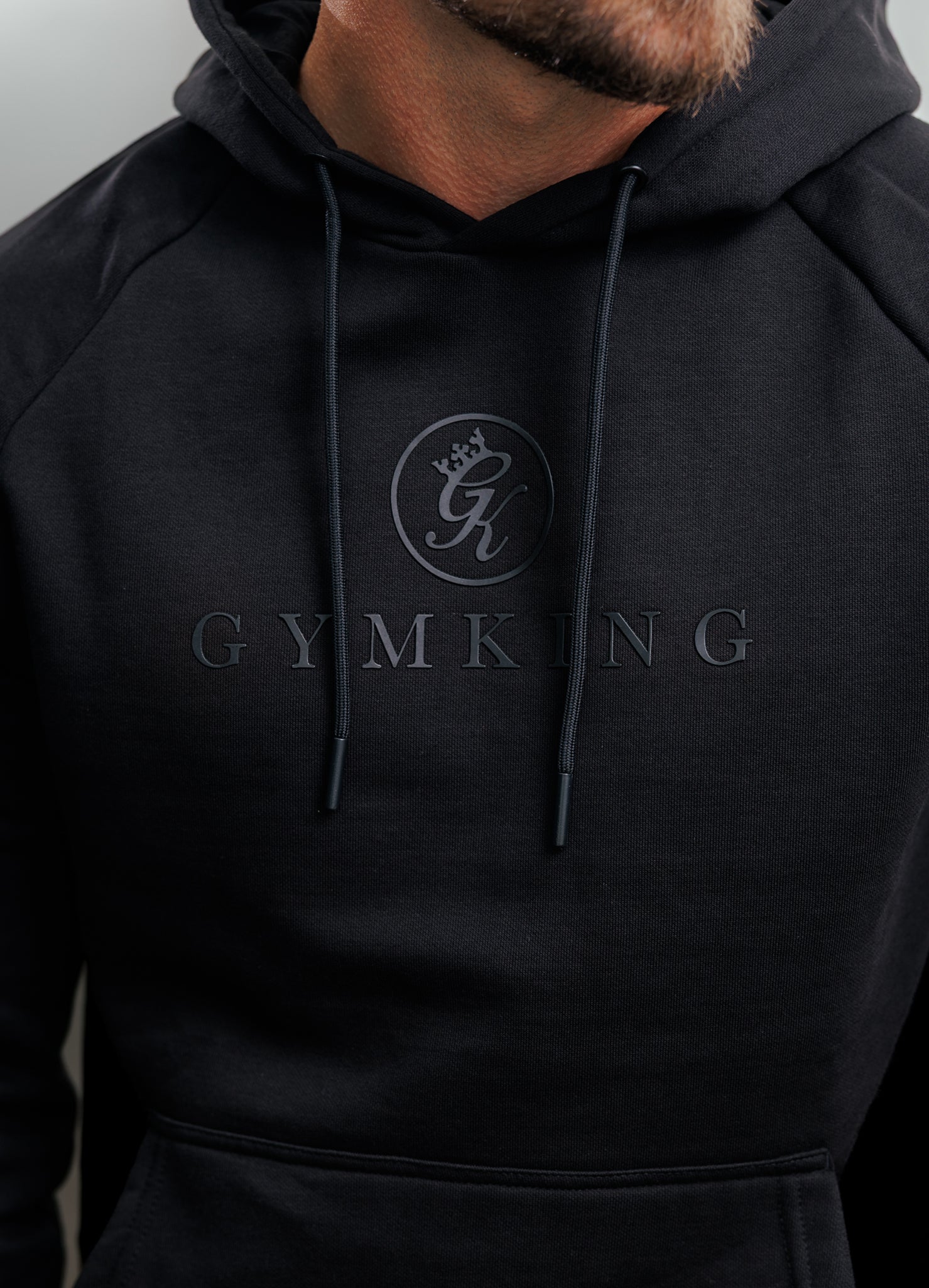 Gym King Pro Logo Fleece Hood Tracksuit - Black/Black