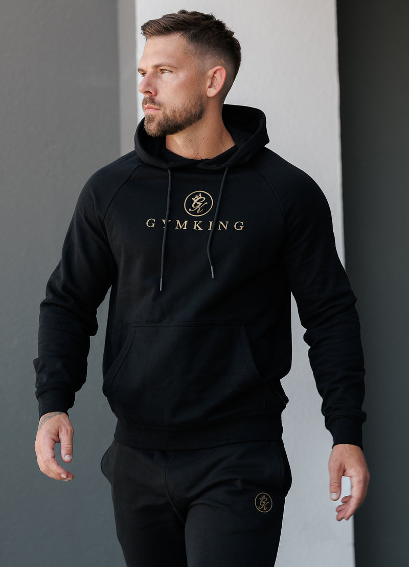 Gym King Pro Logo Fleece Hood Tracksuit - Black/Gold