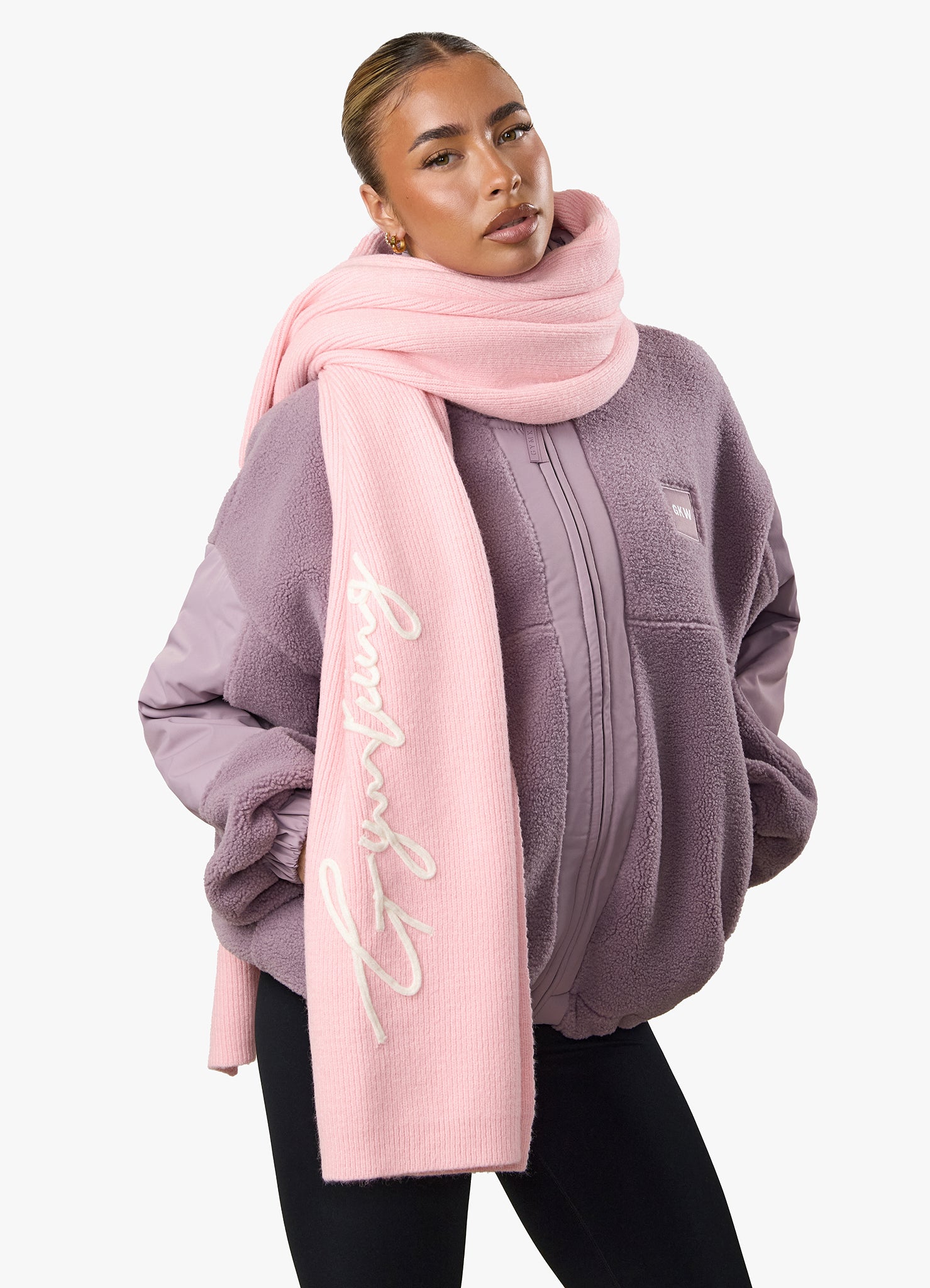 Gym King Script Rib Knit Scarf - Candy Pink