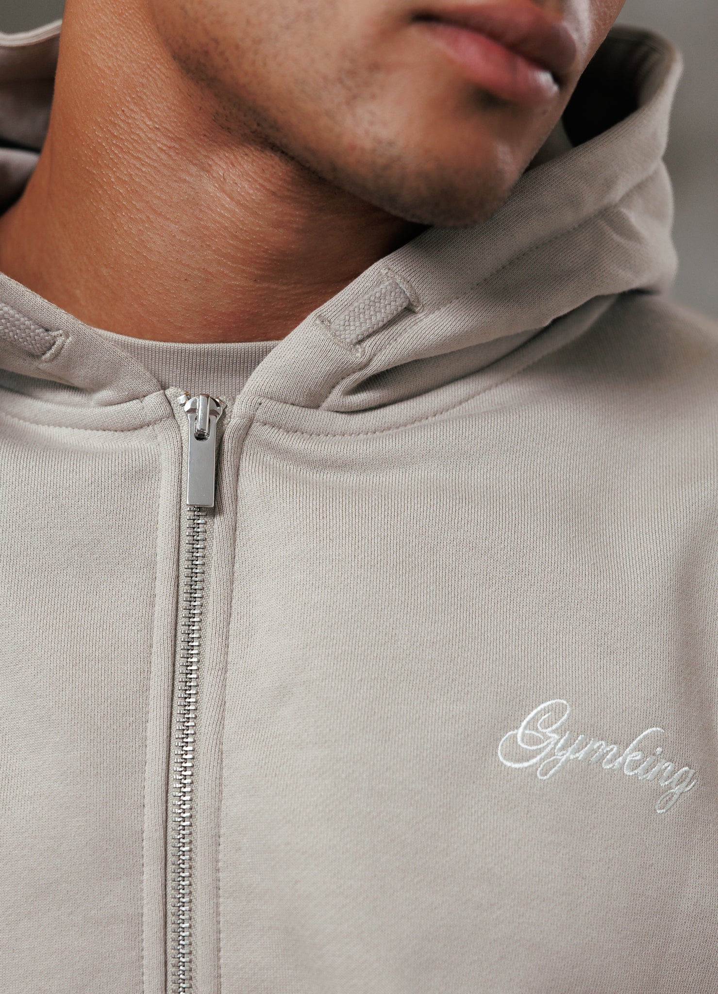Gym King Script Relaxed Fit Full Zip Hoodie - Light Sand