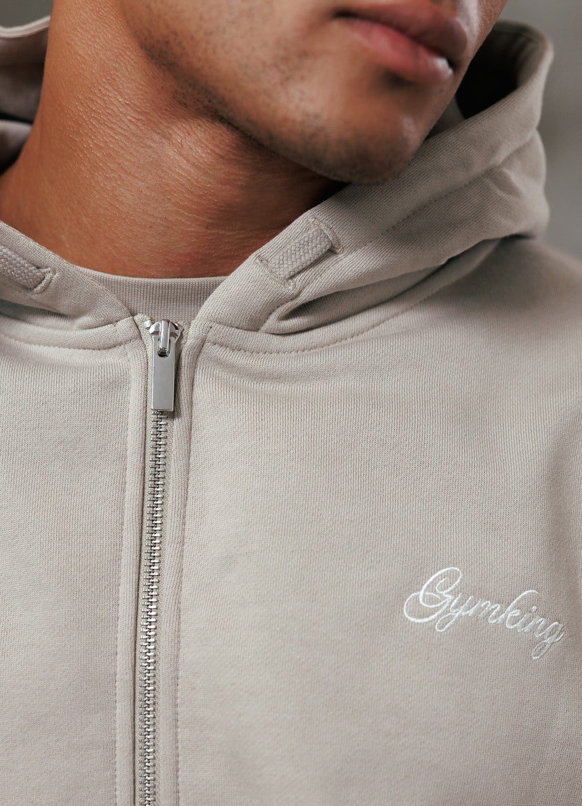 Gym King Script Relaxed Fit Full Zip Hood - Light Sand