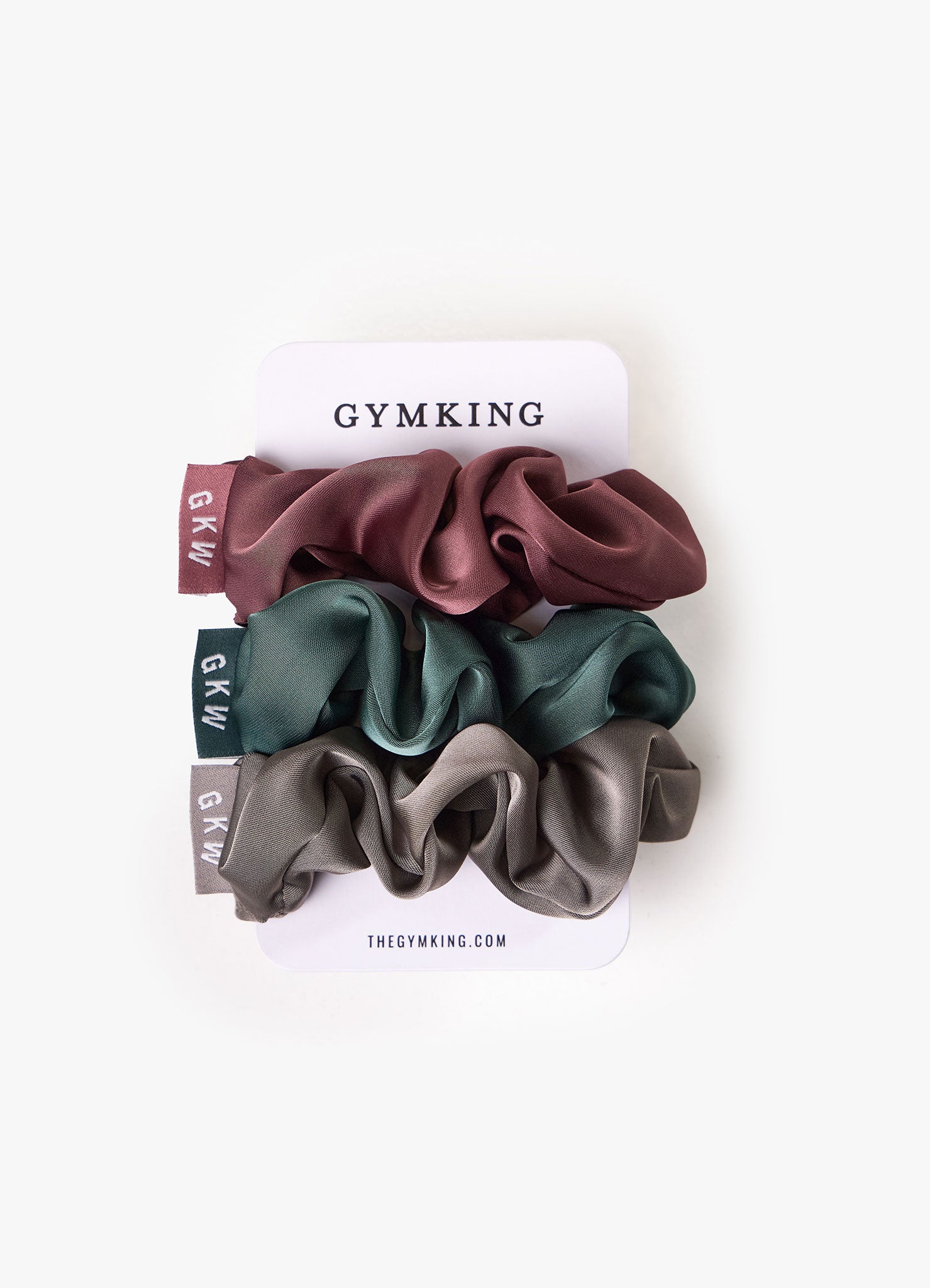 Gym King Satin Scrunchies (3PK) - Brown Plum / Pine Green / Dark Truffle