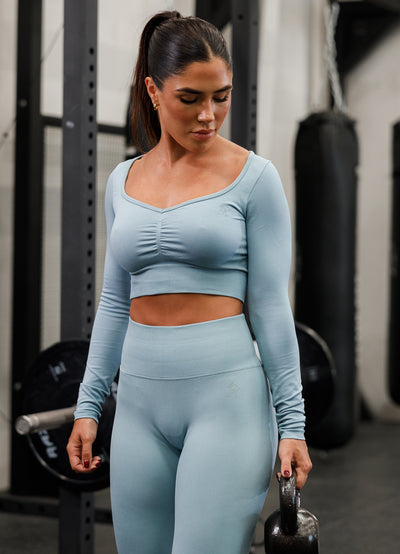 Gym King Sculpt Seamless LS Top - Stone Blue