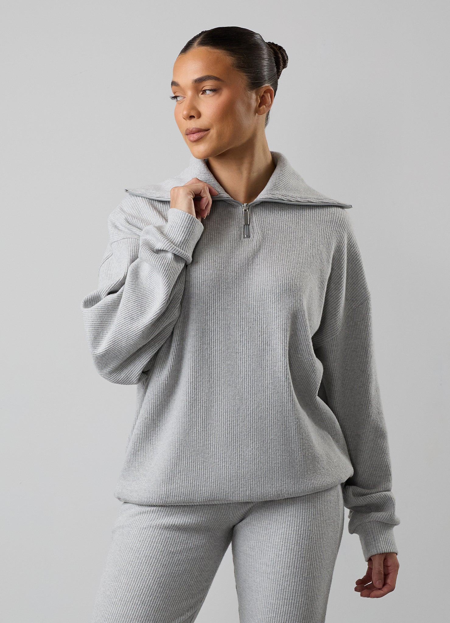 Gym King Serenity Rib High Neck Funnel - Grey Marl