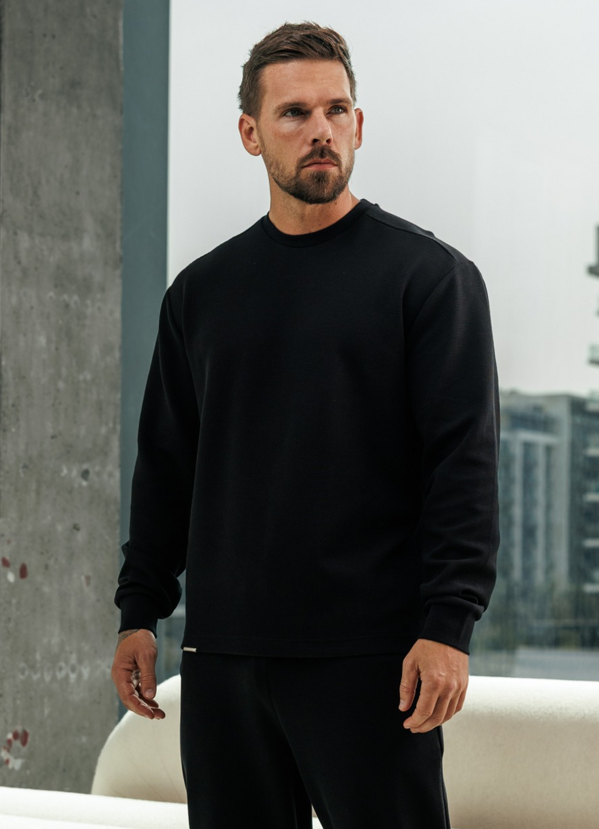 Gym King Signature Waffle Long Sleeve Top - Black