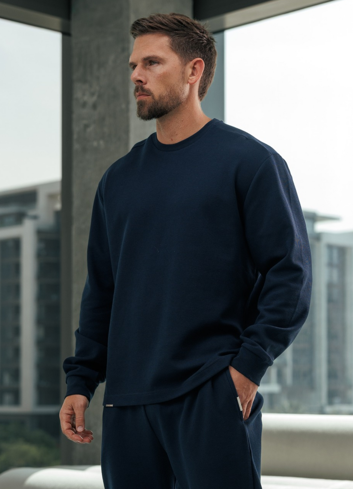 Gym King Signature Waffle Long Sleeve Top - Navy