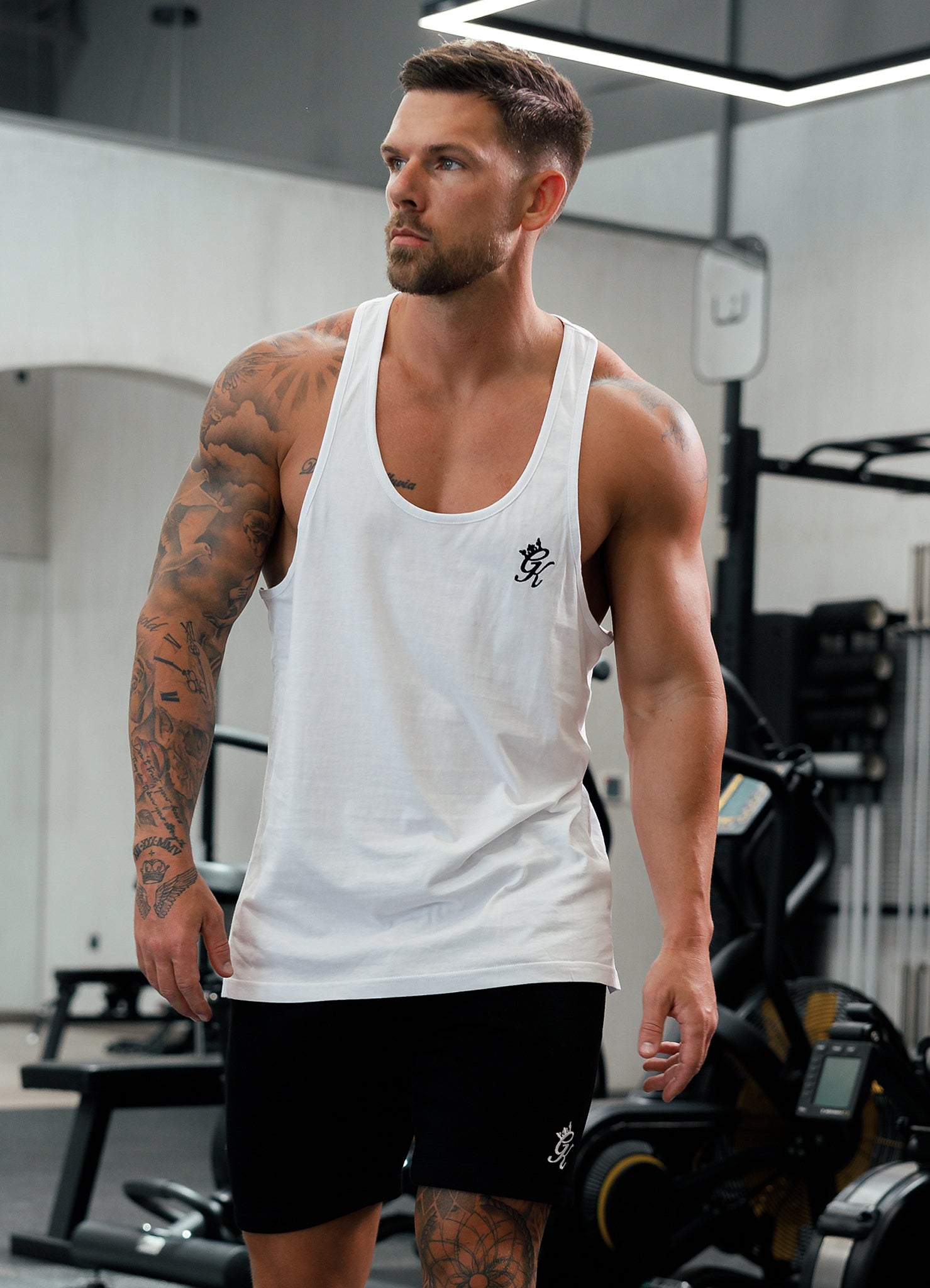 Gym King white stringer vest men’s gym tank