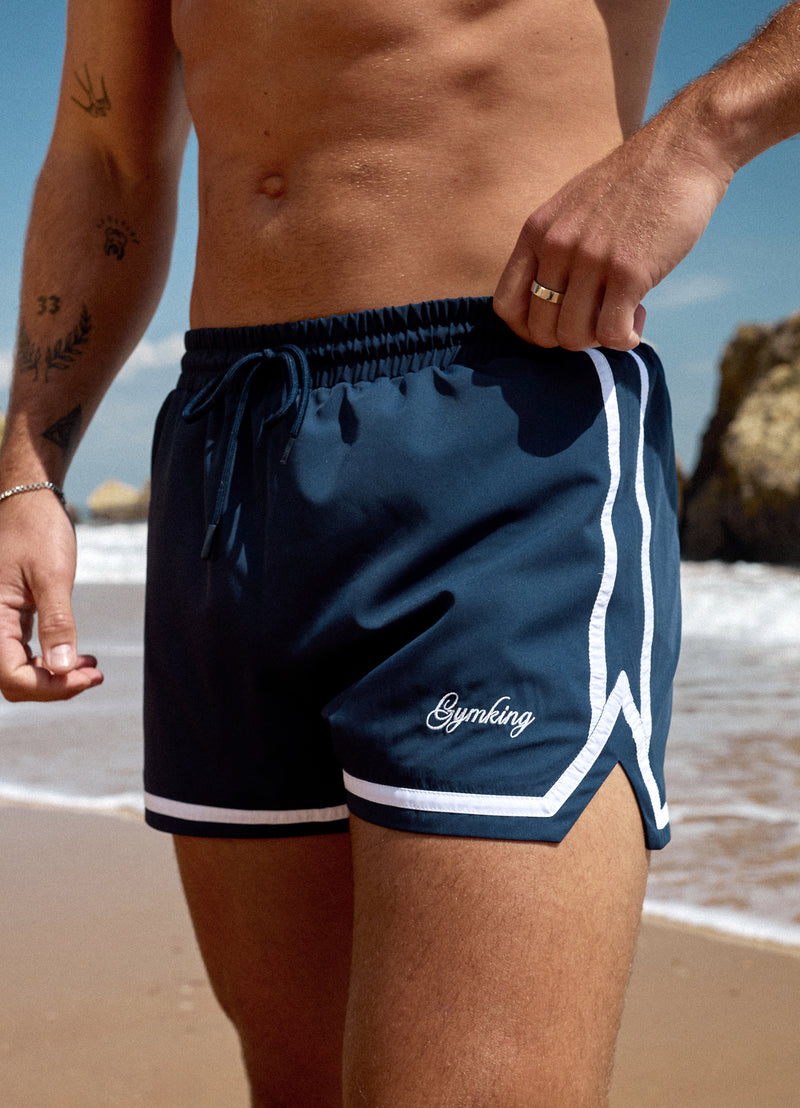Gym King Script 3" Swimshort - Navy/White