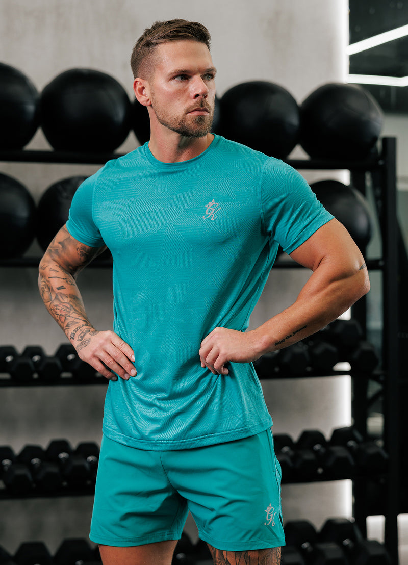 Gym King Geometric Knit Tee - Ultra Marine Green