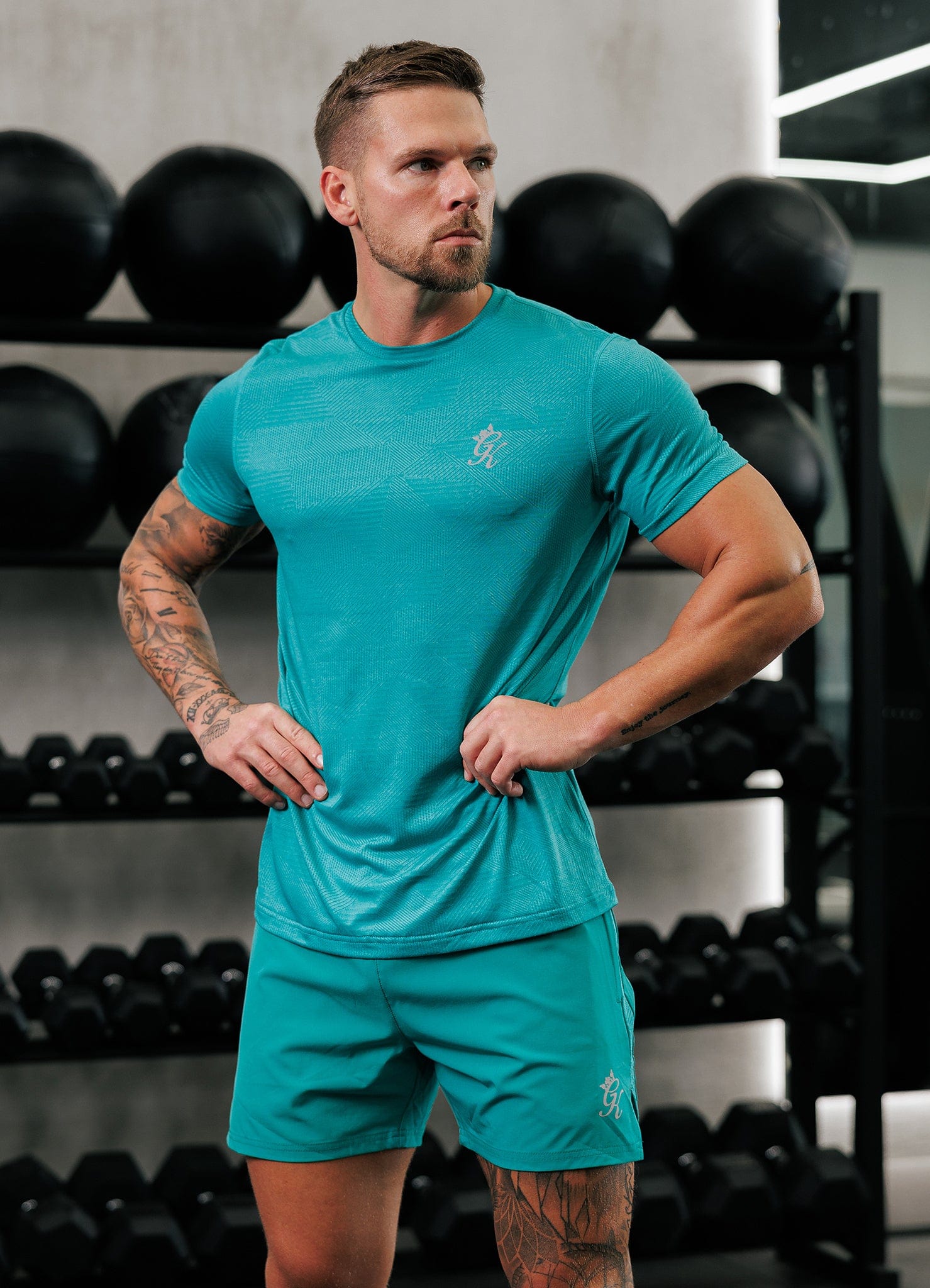 Gym King Geometric Knit 5" Short - Ultra Marine Green