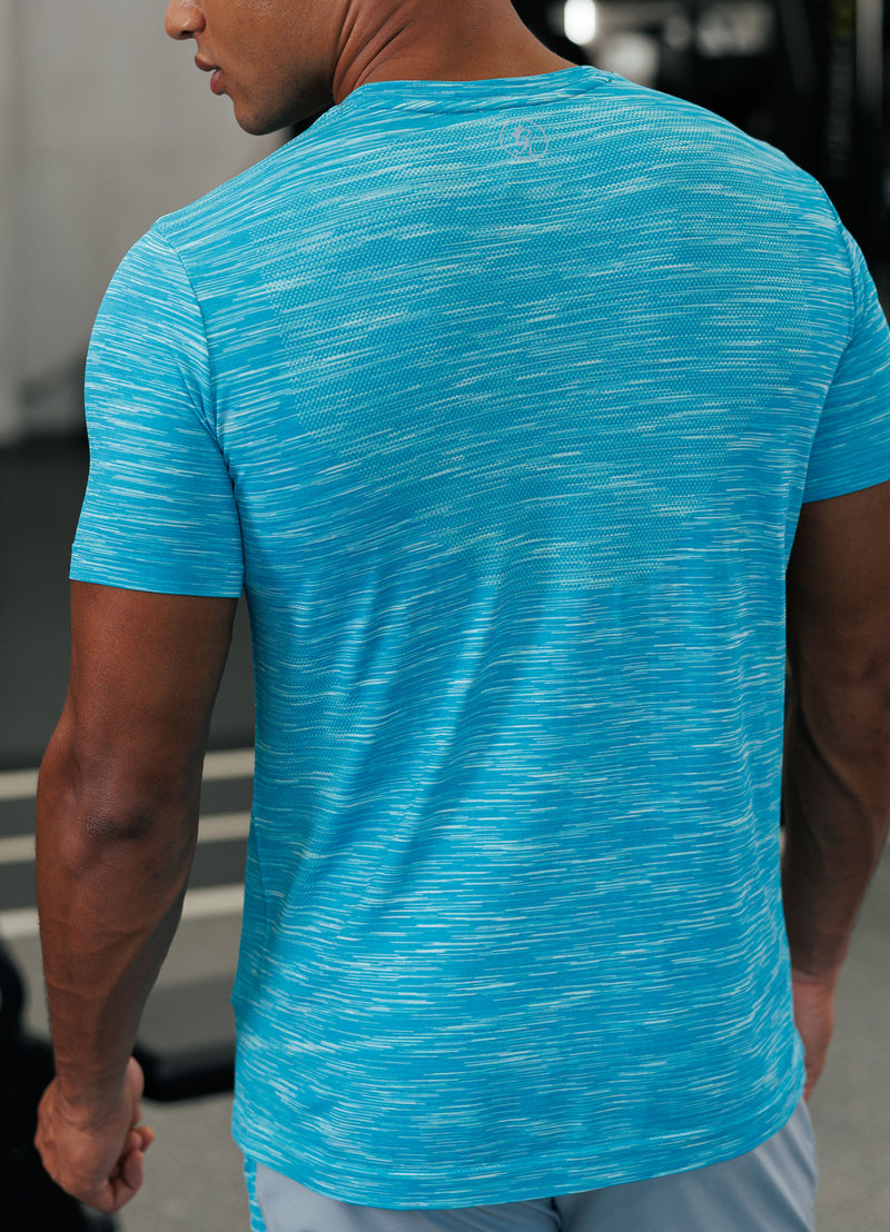 Gym King Energy Seamless Space Dye Tee - Ocean Blue Multi
