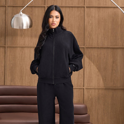 Gym King Waffle Full Zip Tracksuit - Black