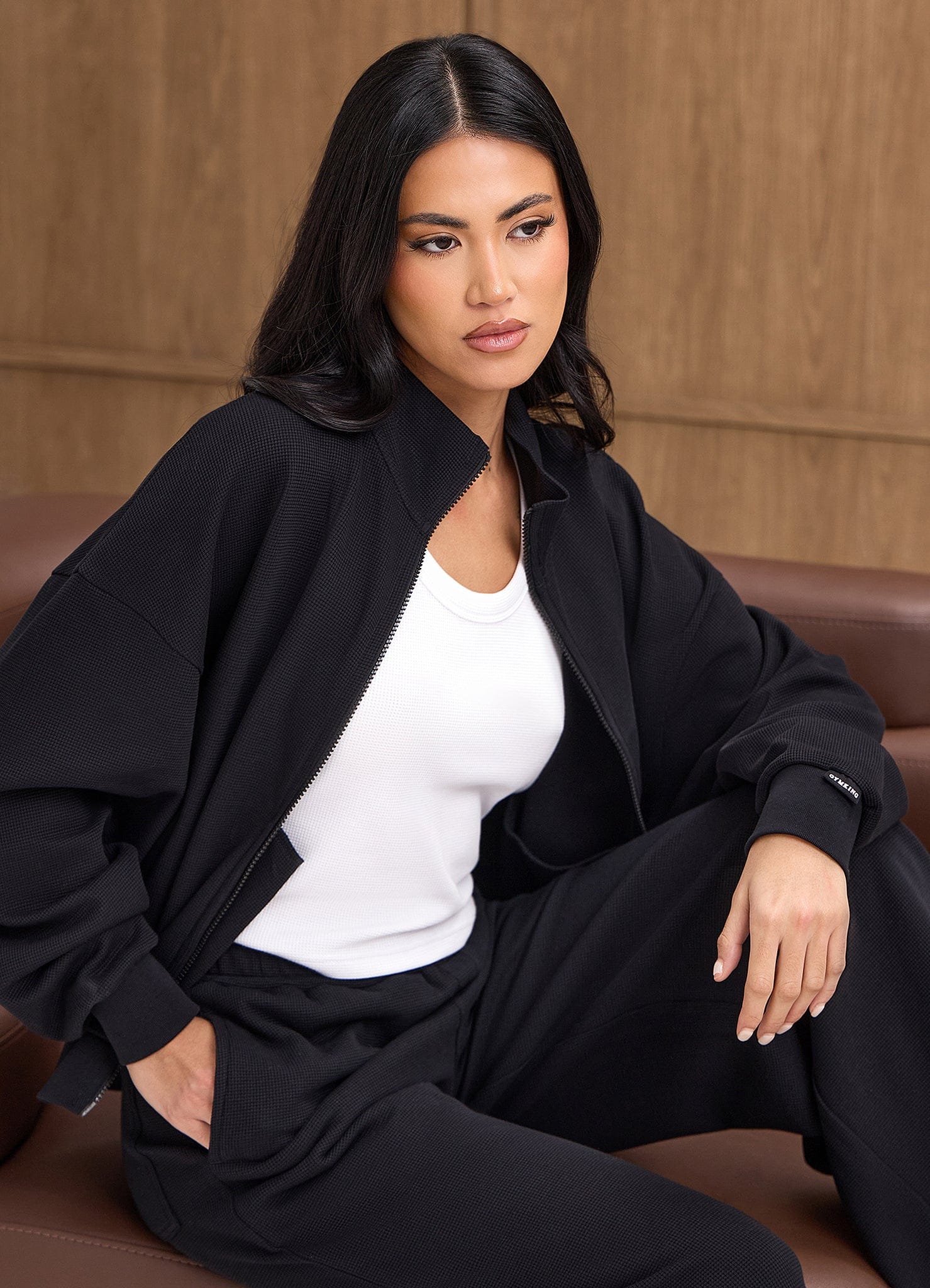 Gym King Waffle Full Zip Funnel - Black