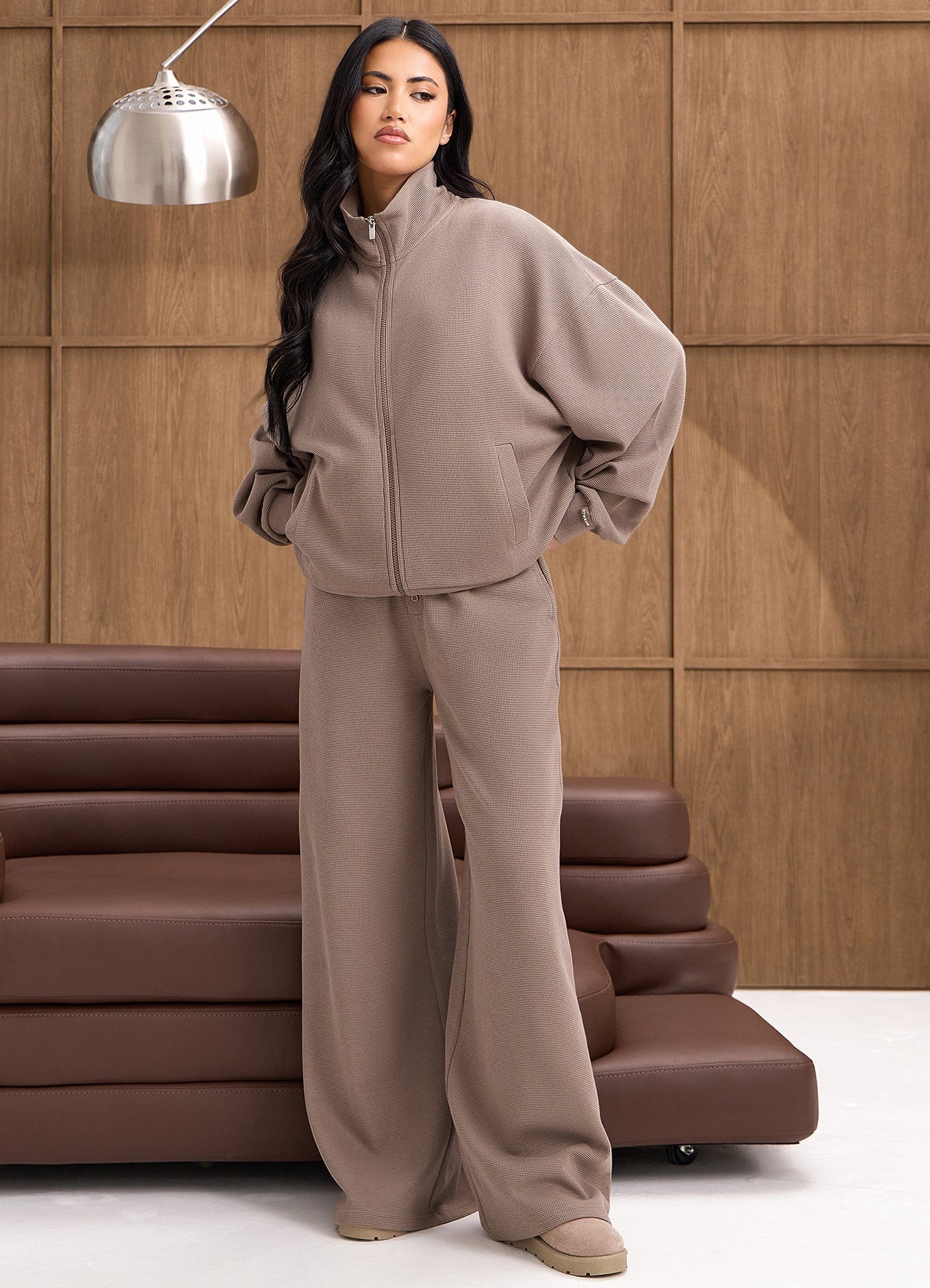 Gym King Waffle Full Zip Tracksuit - Truffle