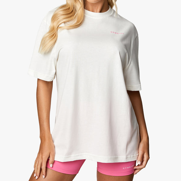 Gym King Malibu Oversized BF Tee - Cream/Paradise Pink