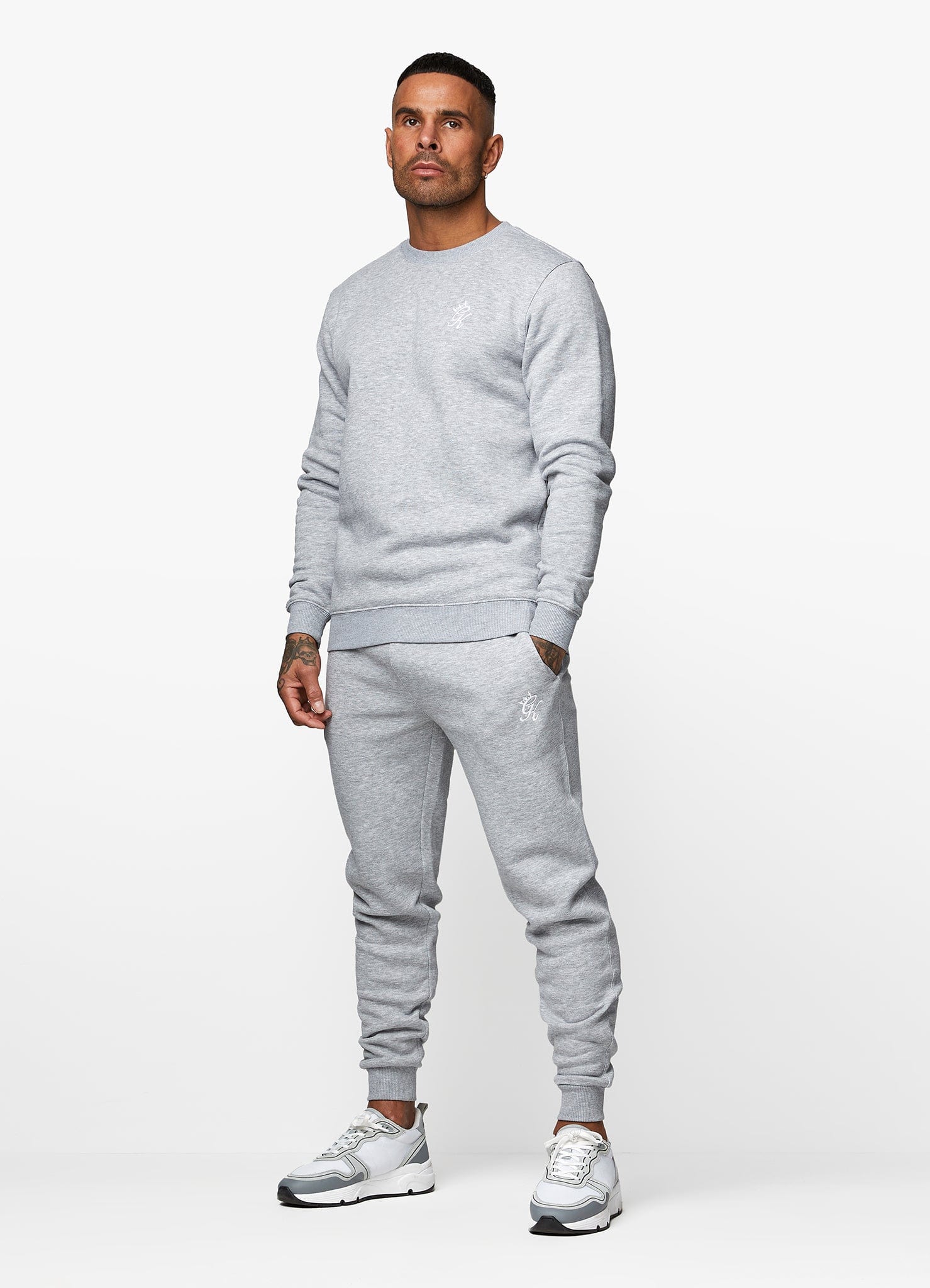 Gym King Men's Fundamental Crew Tracksuit in Grey Marl - Men's