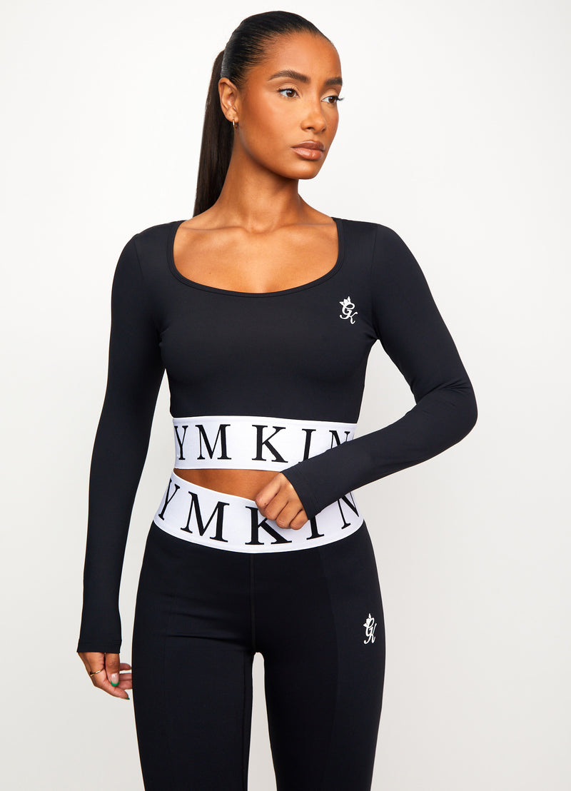 Gym King Focus LS Crop - Black/White