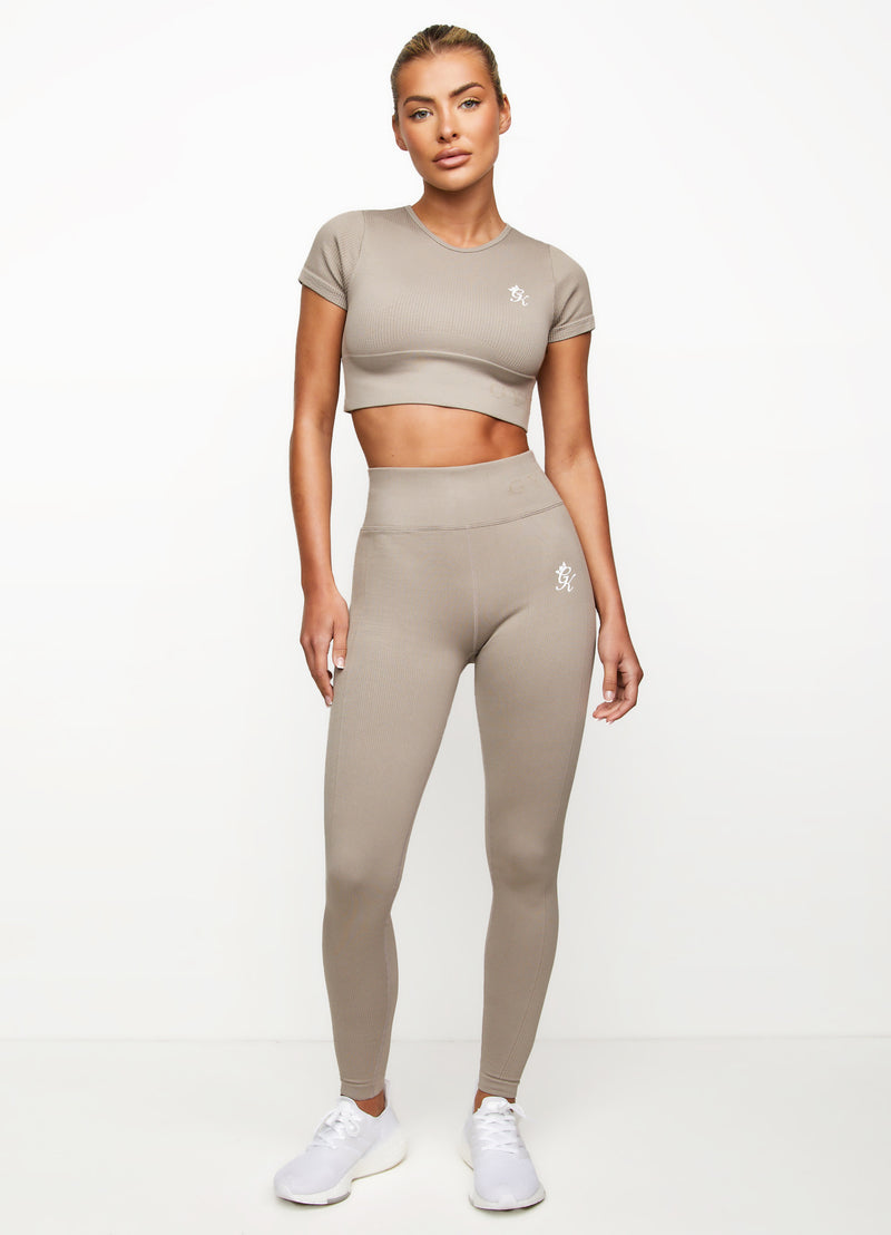 Gym King Formation Seamless Rib Short Sleeve Top - Taupe