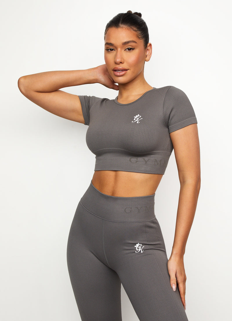 Gym King Formation Seamless Rib Short Sleeve Top - Gunmetal