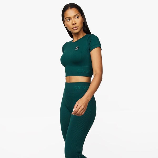 Gym King Formation Rib Short Sleeve Crop - Pine Green