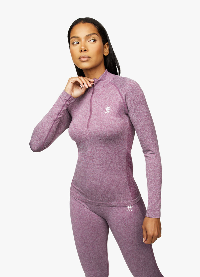 Gym King Seamless Results 1/4 Zip Funnel - Plum Marl