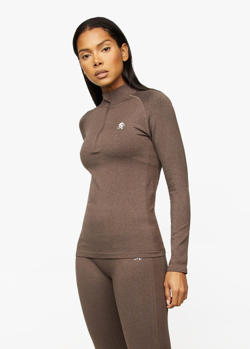 Gym King Seamless Results 1/4 Zip Funnel - Espresso Marl