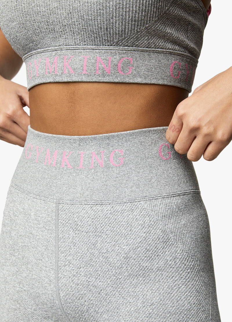 Gym King Intention Multi-Rib Legging - Grey Marl/Cosmic Pink