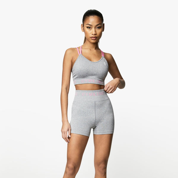 Gym King Intention Multi-Rib Sports Bra - Grey Marl/Cosmic Pink