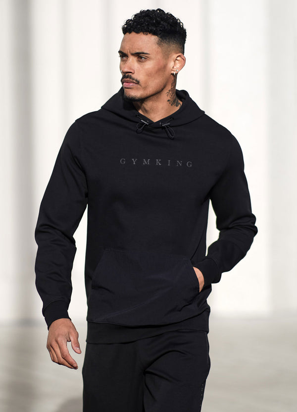 Gym King Linear Print Interlock Hood - Black