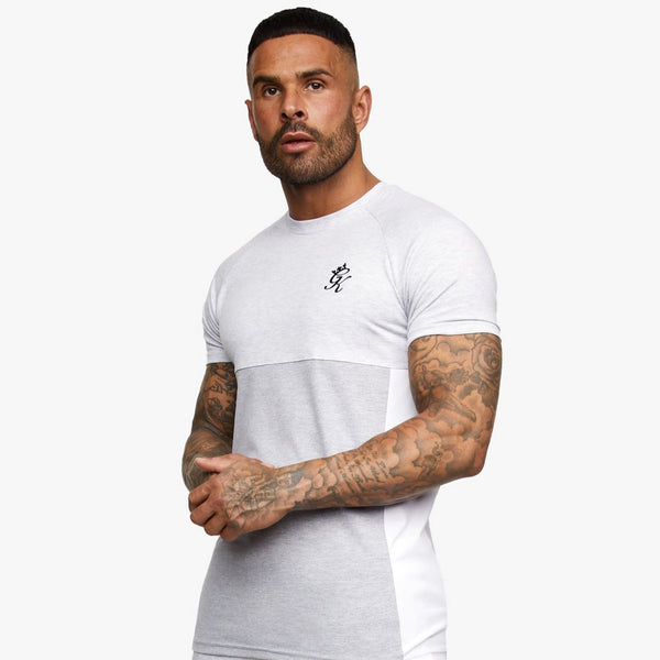 Gym King Contrast Panel T-shirt - Snow Marl/Light Grey/White