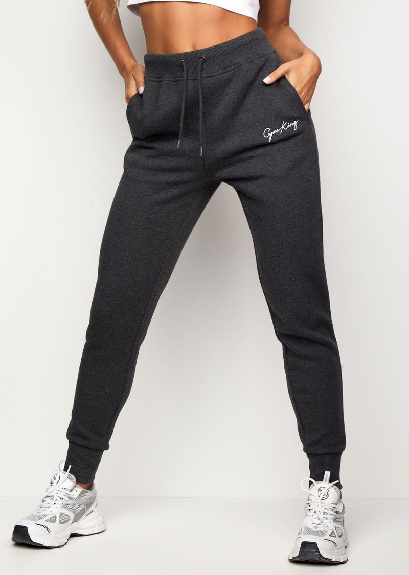 Gym King Script Slouch Jogger - Charcoal Marl/White
