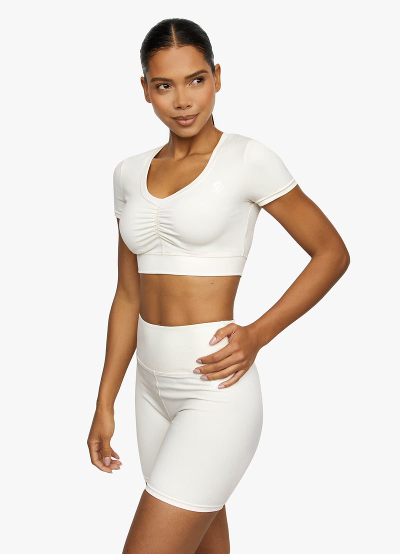 Gym King Scrunch Cap Sleeve Tee - Cream