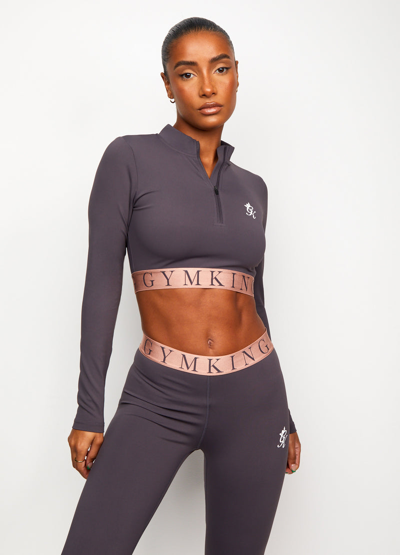 Gym King Impact 1/4 Zip Crop - Soft Slate/Peach