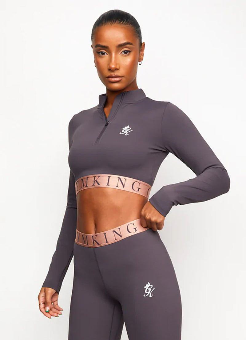 Gym King Impact 1/4 Zip Crop - Soft Slate/Peach