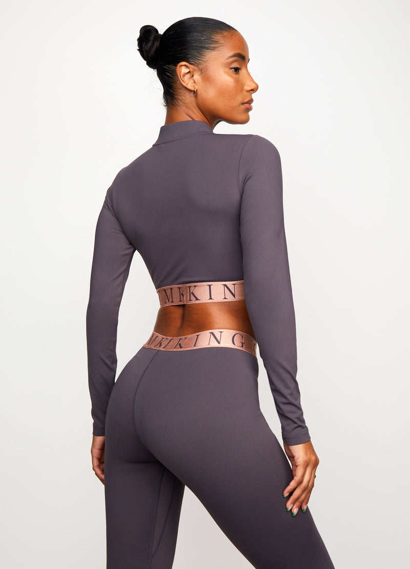 Gym King Impact 1/4 Zip Crop - Soft Slate/Peach