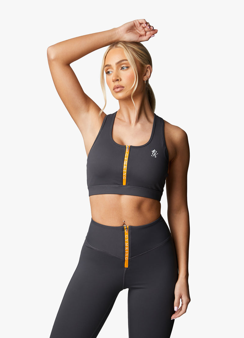 Gym King Stamina Texture Racer Back Bra - Graphite/Golden Orange