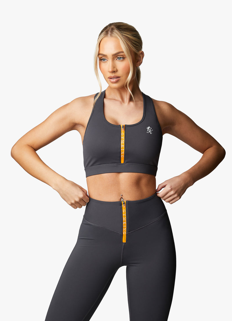 Gym King Stamina Texture Racer Back Bra - Graphite/Golden Orange