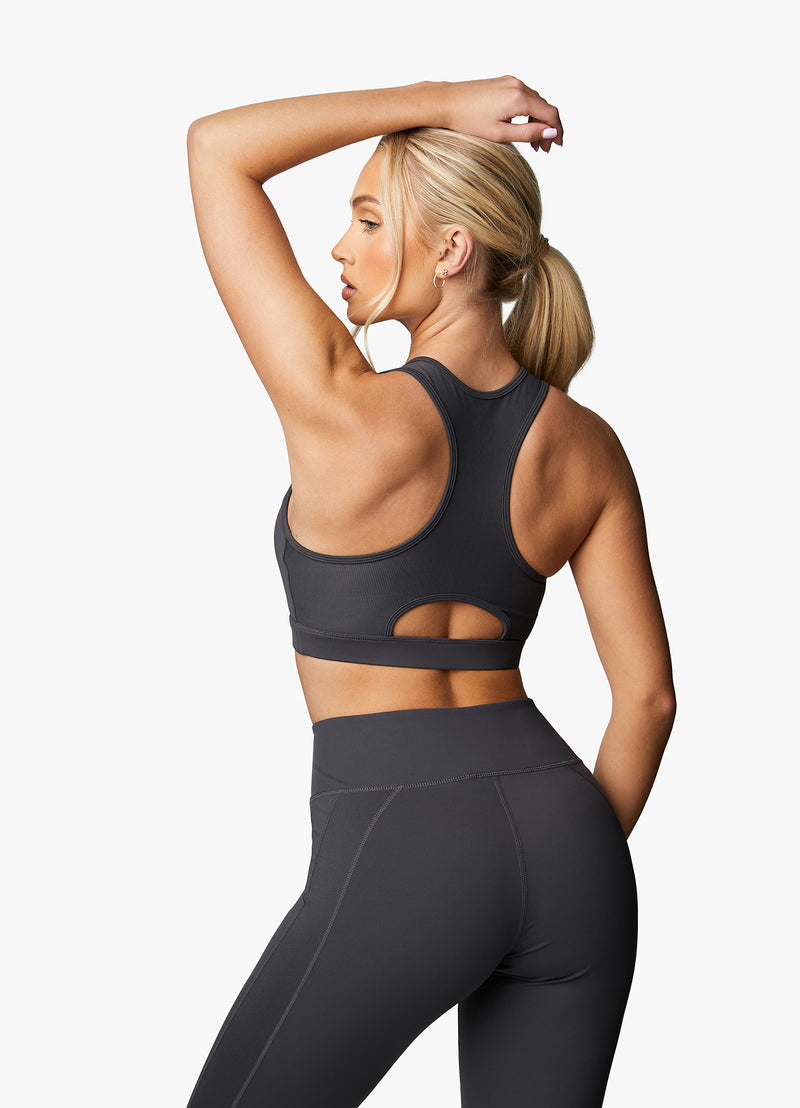 Gym King Stamina Texture Racer Back Bra - Graphite/Golden Orange