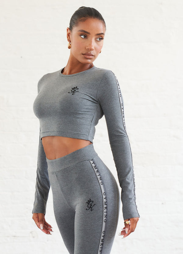 Gym King Results Tape Longsleeve Crop - Mid Grey Marl